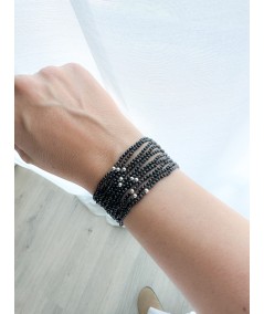 Sterling silver 925 elastic bracelet with Black Spinel stones