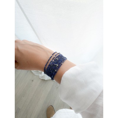 Sterling silver 925 elastic bracelet with Lapis lazuli stones