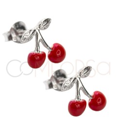 Sterling silver 925 enamelled cherry earrings 6.5 x 10mm