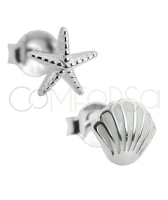 Sterling silver 925 shell and starfish earring 7 x 7mm