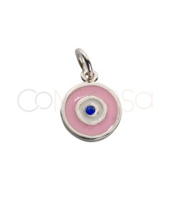 Sterling silver 925 pink Turkish eye pendant 9mm