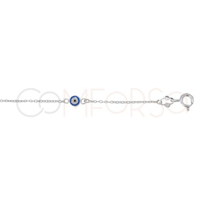 Sterling silver 925 cable bracelet with blue Turkish eye 16cm + 3cm