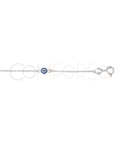 Sterling silver 925 cable bracelet with blue Turkish eye 16cm + 3cm