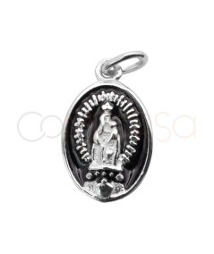 Sterling silver 925 black enamelled Virgin of Carmel oval medallion 10 x 16mm