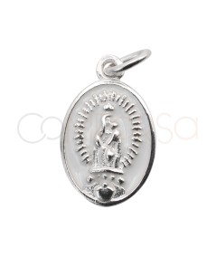 Sterling silver 925 white enamelled Virgin of Carmel oval medallion 10 x 16mm