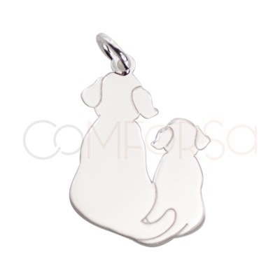 Sterling silver 925 two plain dogs pendant 12 x 18mm