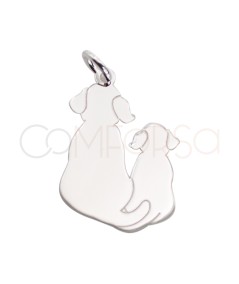 Sterling silver 925 two plain dogs pendant 12 x 18mm