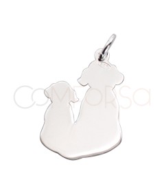 Sterling silver 925 two plain dogs pendant 12 x 18mm