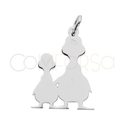 Sterling silver 925 mummy duck and duckling pendant 14 x 20mm