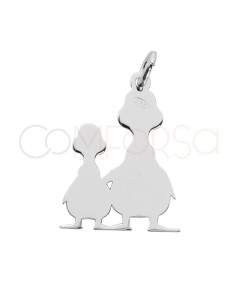 Sterling silver 925 mummy duck and duckling pendant 14 x 20mm