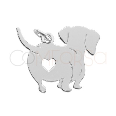 Sterling silver 925 Dachshund with heart pendant 18 x 17mm