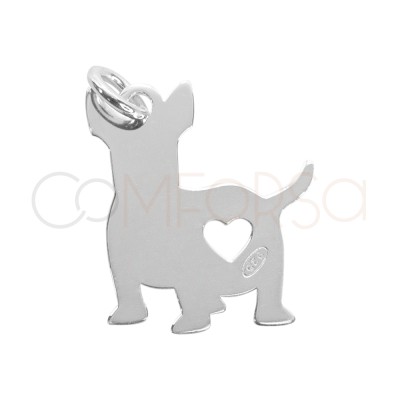Sterling silver 925 chihuahua with heart pendant 18 x 17mm