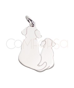Engraving + Sterling silver 925 two plain dogs pendant 12 x 18mm