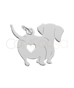 Engraving + Sterling silver 925 Dachshund with heart pendant 18 x 17mm