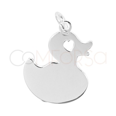 Sterling silver 925 plain duck with heart pendant 15mm