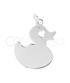 Sterling silver 925 plain duck with heart pendant 15mm