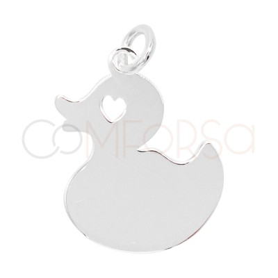 Sterling silver 925 plain duck with heart pendant 15mm