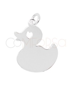 Sterling silver 925 plain duck with heart pendant 15mm