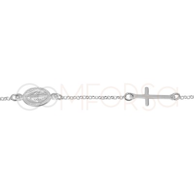 Sterling silver 925 Virgin of the Miraculous bracelet with cross  17 + 5cm