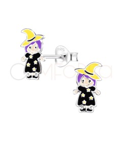 Sterling silver 925 children's witch earring with hat 5 x 10mm