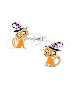 Sterling silver 925 cat earring with witch's hat 8 x 10mm