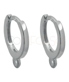 Rhodium-plated sterling silver 925 hoop earring 14mm with jump ring & bar