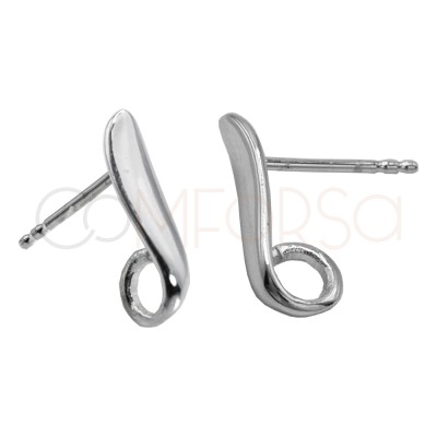 Rhodium-plated sterling silver 925 ear stud with jump ring 14 x 4mm