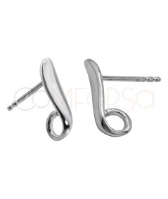 Rhodium-plated sterling silver 925 ear stud with jump ring 14 x 4mm