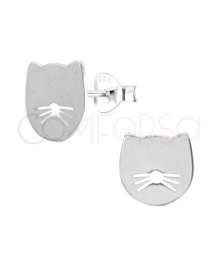 Sterling silver 925 cat's head with whiskers earrings 12mm