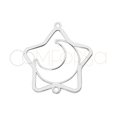 Sterling silver 925 star with cut-out moon connector 18 x 18.80mm