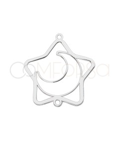 Sterling silver 925 star with cut-out moon connector 18 x 18.80mm