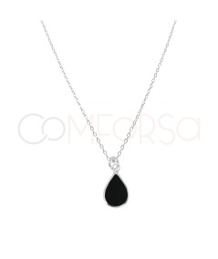 Sterling Silver 925 Onyx Teardrop Necklace