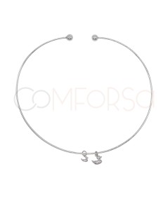 Sterling Silver 925 Detachable Rigid Choker with Two Little Ducks