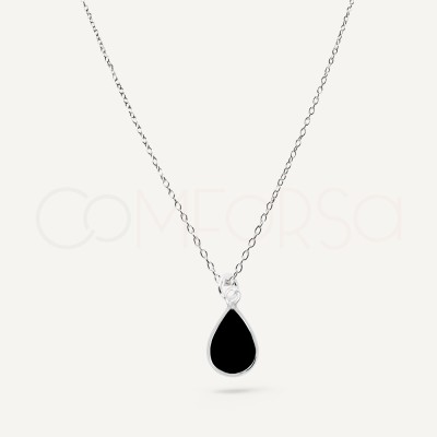 Sterling Silver 925 Onyx Teardrop Necklace