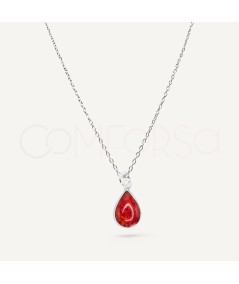 Sterling Silver 925 Pressed Coral Teardrop Necklace