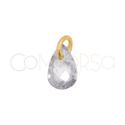 Sterling Silver 925 Floating Crystal Teardrop Pendant 4 x 6 mm