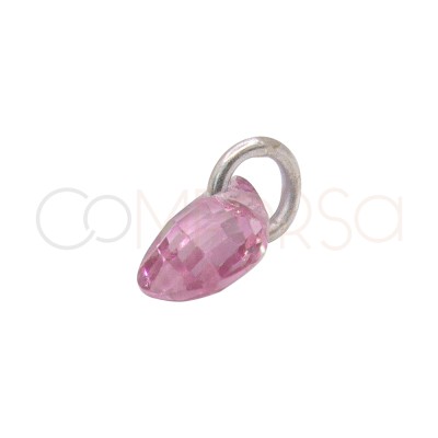 Sterling Silver 925 Floating Pink Teardrop Pendant 4 x 6 mm