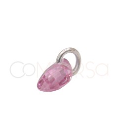 Sterling Silver 925 Floating Pink Teardrop Pendant 4 x 6 mm