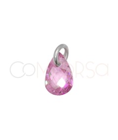 Sterling Silver 925 Floating Pink Teardrop-shaped Pendant 6?mm