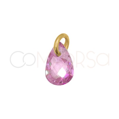 Sterling Silver 925 Floating Pink Teardrop Pendant 4 x 6 mm