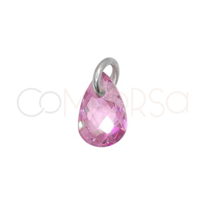 Gold-plated Sterling Silver 925 Floating Pink Teardrop Pendant 4 x 6 mm