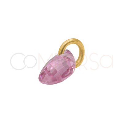 Gold-plated Sterling Silver 925 Floating Pink Teardrop Pendant 4 x 6 mm