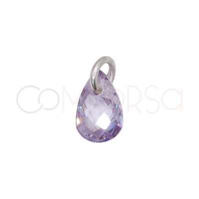 Gold-plated Sterling Silver 925 Floating Lilac Teardrop Pendant 6 mm