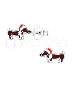 Sterling Silver 925 Christmas Dachshund Dog Earrings 8 x 5 mm