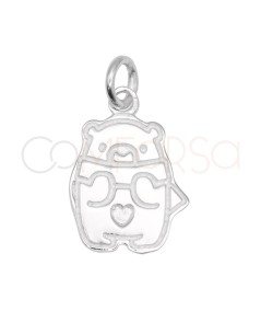 Sterling Silver 925 Bear with Heart Pendant 10 x 14 mm