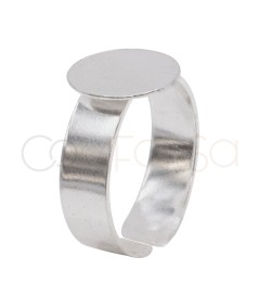 Sterling Silver 925 adjustable open ring with flat disc 12 mm