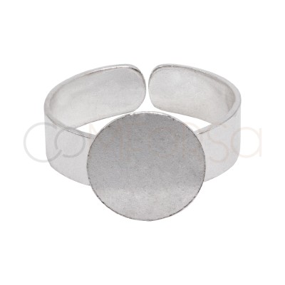 Sterling Silver 925 adjustable open ring with flat disc 12 mm