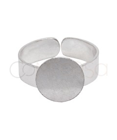 Sterling Silver 925 adjustable open ring with flat disc 12 mm