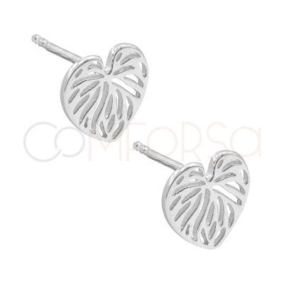 Gold-plated Sterling Silver 925 Cut-out Monstera Leaf Earrings 10 x 10 mm