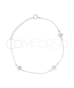 Sterling Silver 925 Bracelet with 3 Zirconia Diamonds 16 + 4 cm